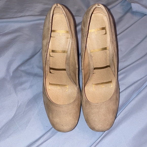 Elle Cream Beige Suede Pump Angle Glitter Heel - Picture 3 of 5